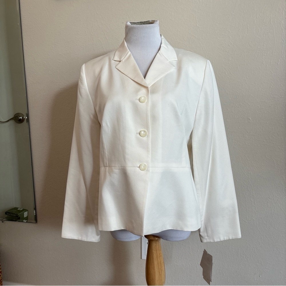 Pendleton Women’s 16P Blazer Jacket White Cream Button Up Silk Cotton Blend NWT